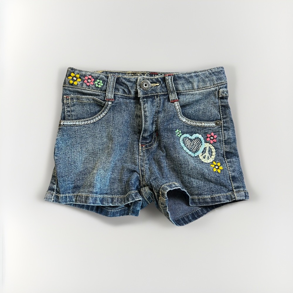 Vintage Bongo Jeans Girl's Denim Floral Embroidered Shorts Size 5